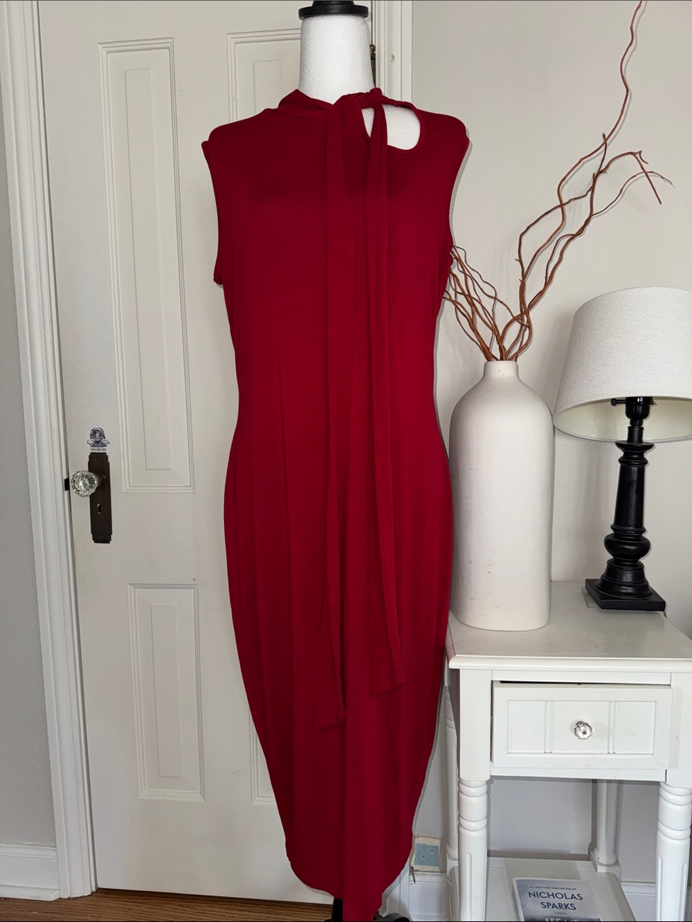 ASOS Curve Red Tie-Neck Midi Dress
